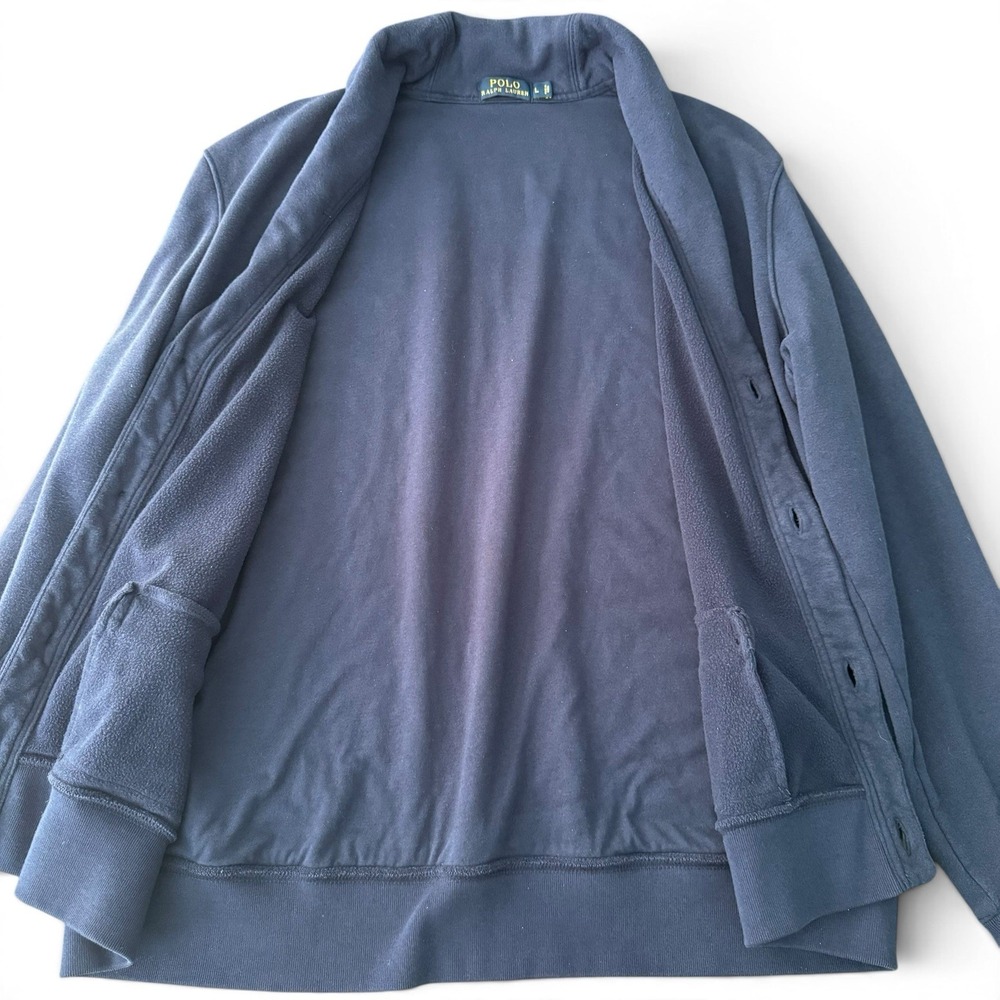 Polo Ralph Lauren Shawl Collar Cardigan Men L Blue Cotton Button Up Knit Sweater - Picture 3 of 15